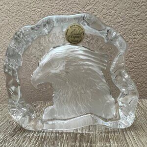 Clear Etched Eagle France Cristal d'Arques Genuine Crystal Paperweight